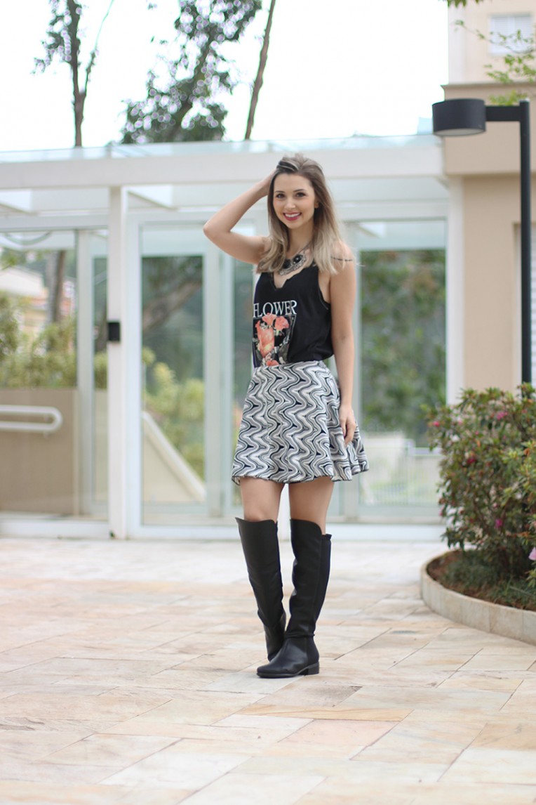 3-look do dia saia bota over the knee e blusa pkd concept