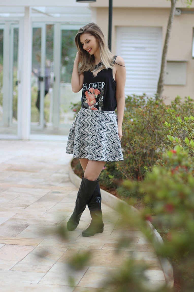 4-look do dia saia bota over the knee e blusa pkd concept